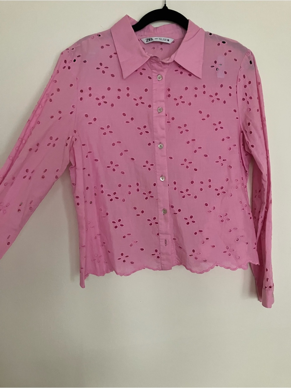 Zara Pink Eyelet Button-Down Blouse
